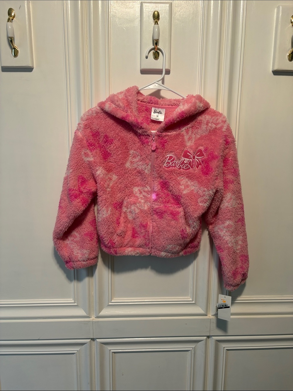 Barbie Pink Plush Hooded Jacket with Embroidered Logo